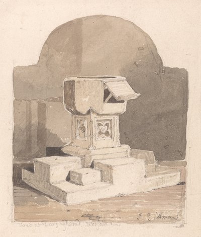 Font at Dersingham Church, Norfolk by John Sell Cotman